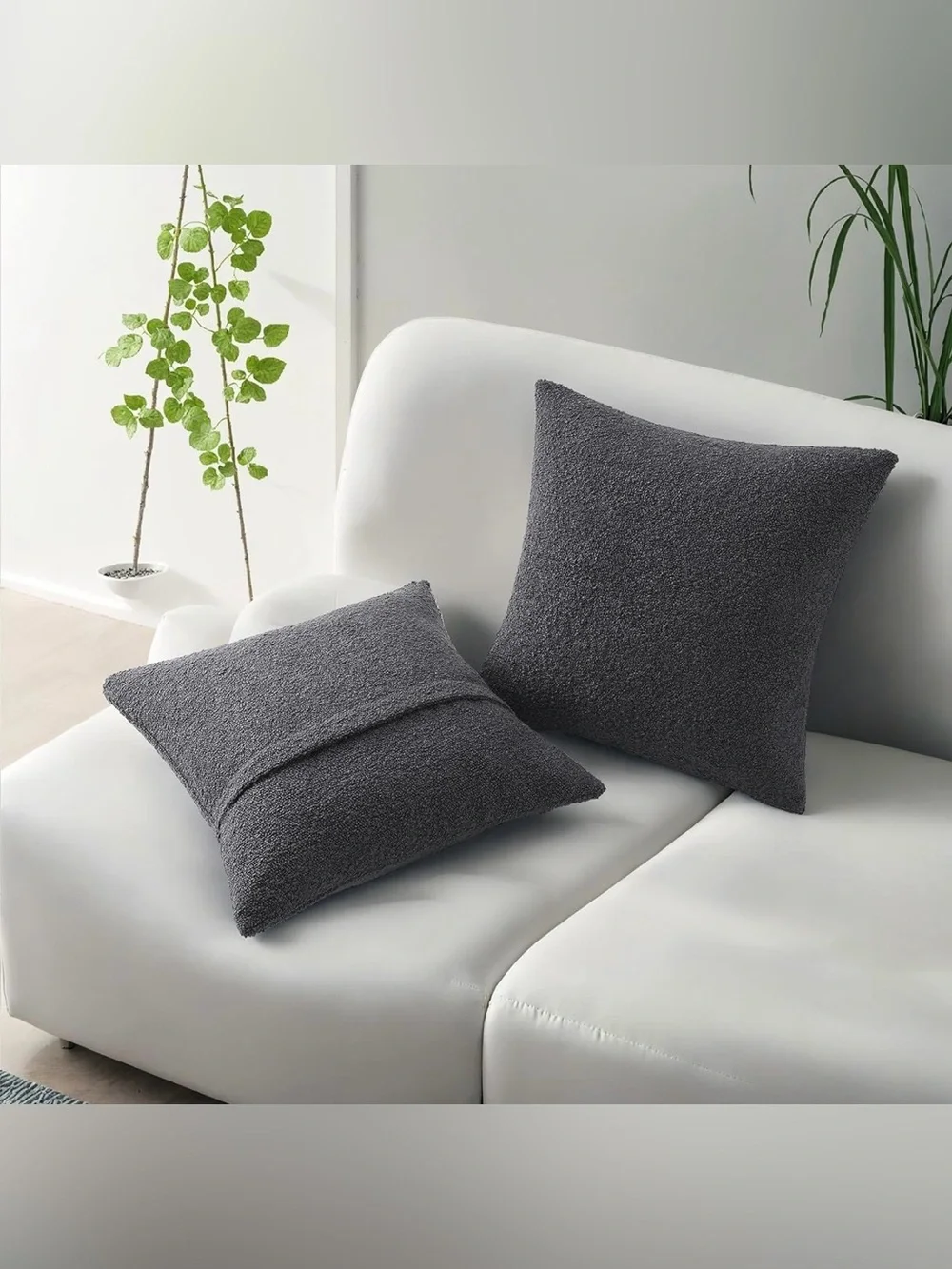 HAUSSY Pack of 2 Boucle Textured Throw Pillow Covers 18x18 Inch, Dark Grey Decor